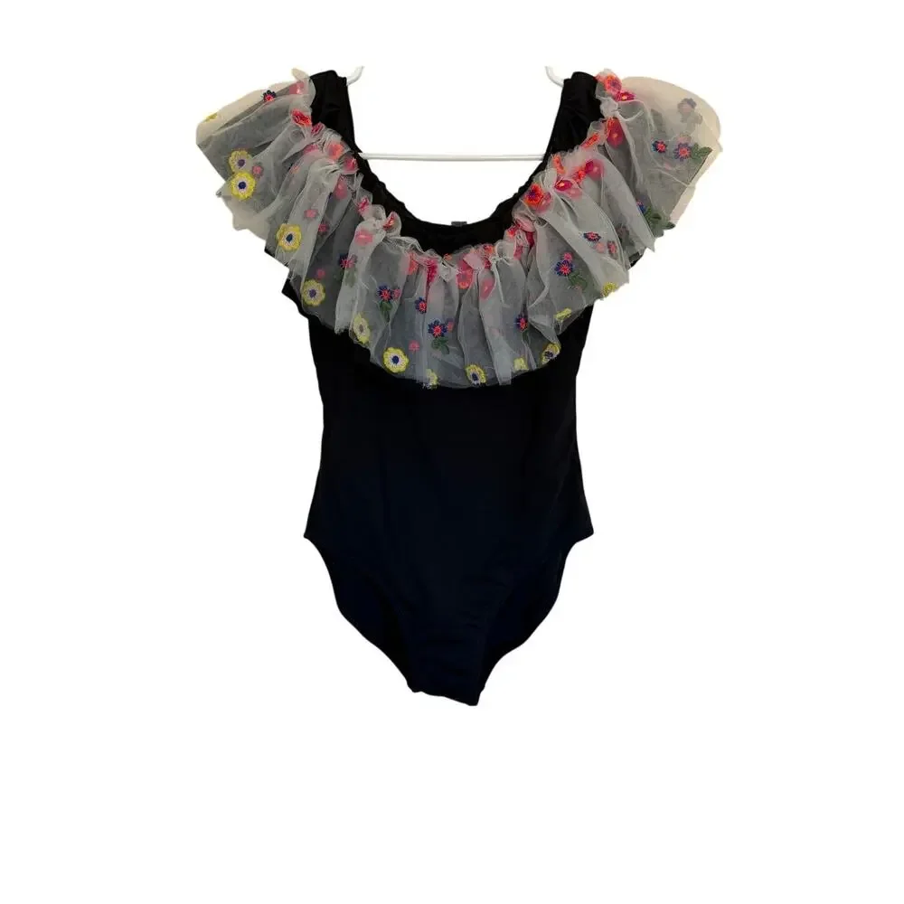 Stella Cove Floral One Piece Bathing Suit for Girls -Black Floral Mesh -Size 14Y